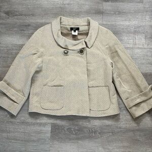 Philippe Adec Textured Blazer Jacket Size 4 Neutral Cotton Hemp Blend